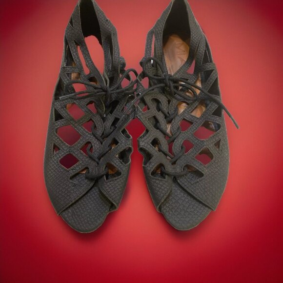 MIA Shoes - Mia Leather Cut Out Flat Black Women's Size 12M ~ New